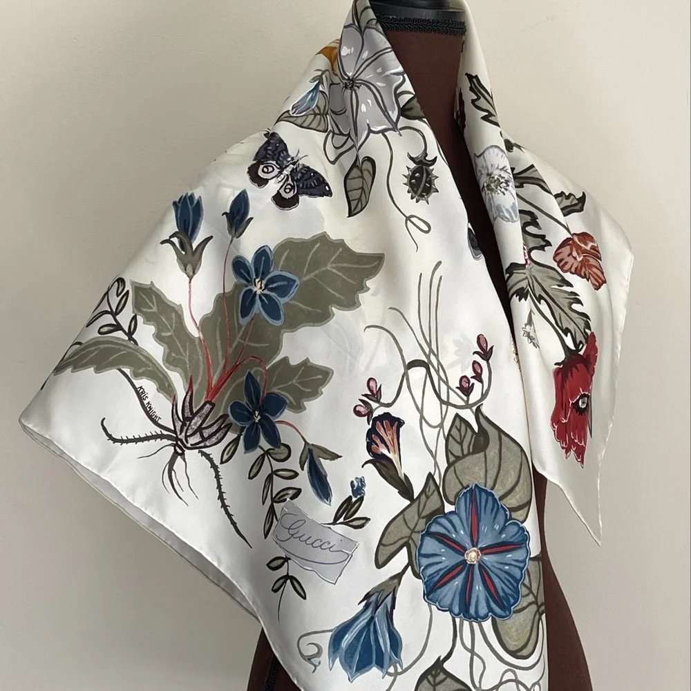 Display #1 Gucci Scarf Flora 3 Print Kris Knight Silk Wrap Scarf NWT
